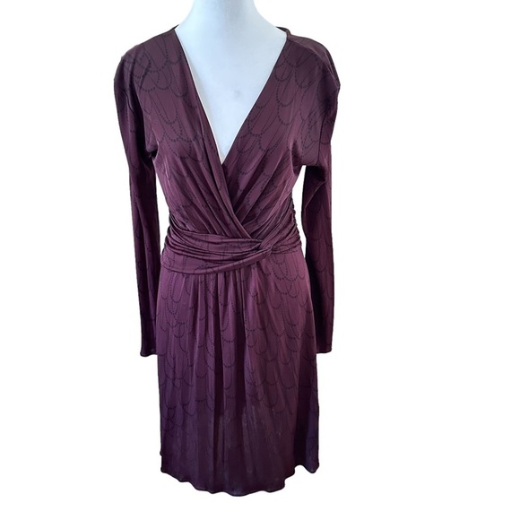Banana Republic Women's V-Neck Long Sleeves Dress Burgundy Print Size M. - Picture 1 of 10